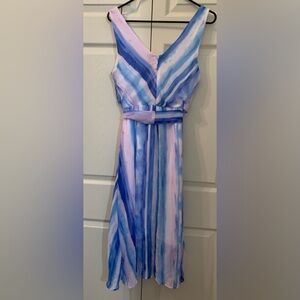 DKNY sleeveless double-V faux wrap belted midi dress